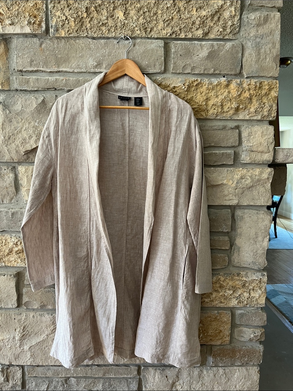 Tahari Oversized Linen Open Front Duster Light Cream Color Size Medium